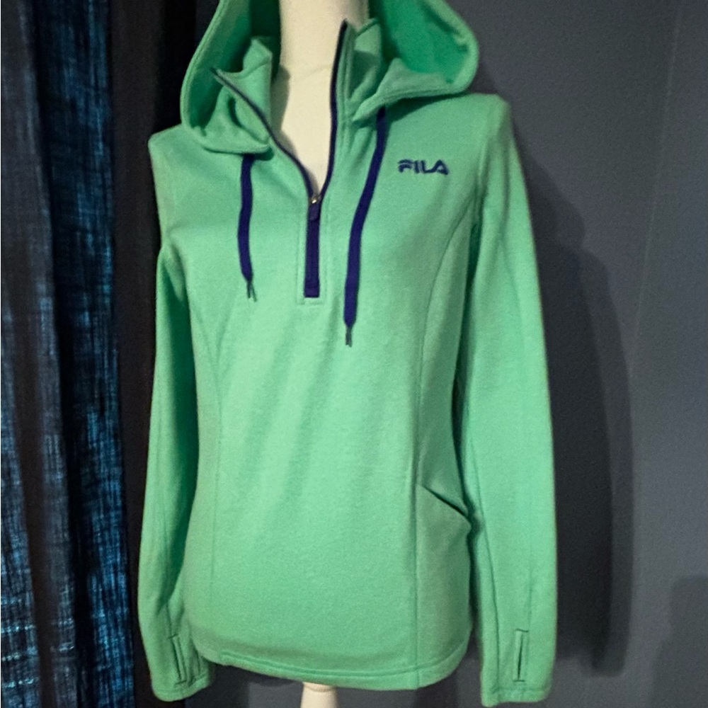 NWT Fila Sports Mint/blue trim pullover hoodie/zips up/thumbs open/pocket zips